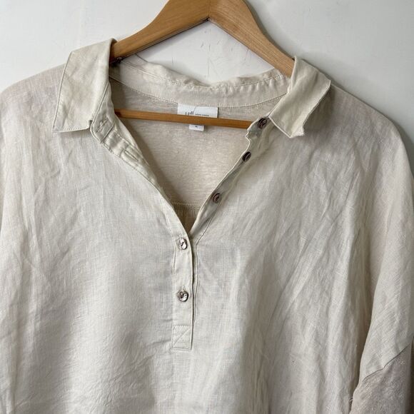 J Jill Love Linen Tunic Top XL Beige Popover 1/2 Button Relaxed Coastal Beachy - Picture 3 of 11